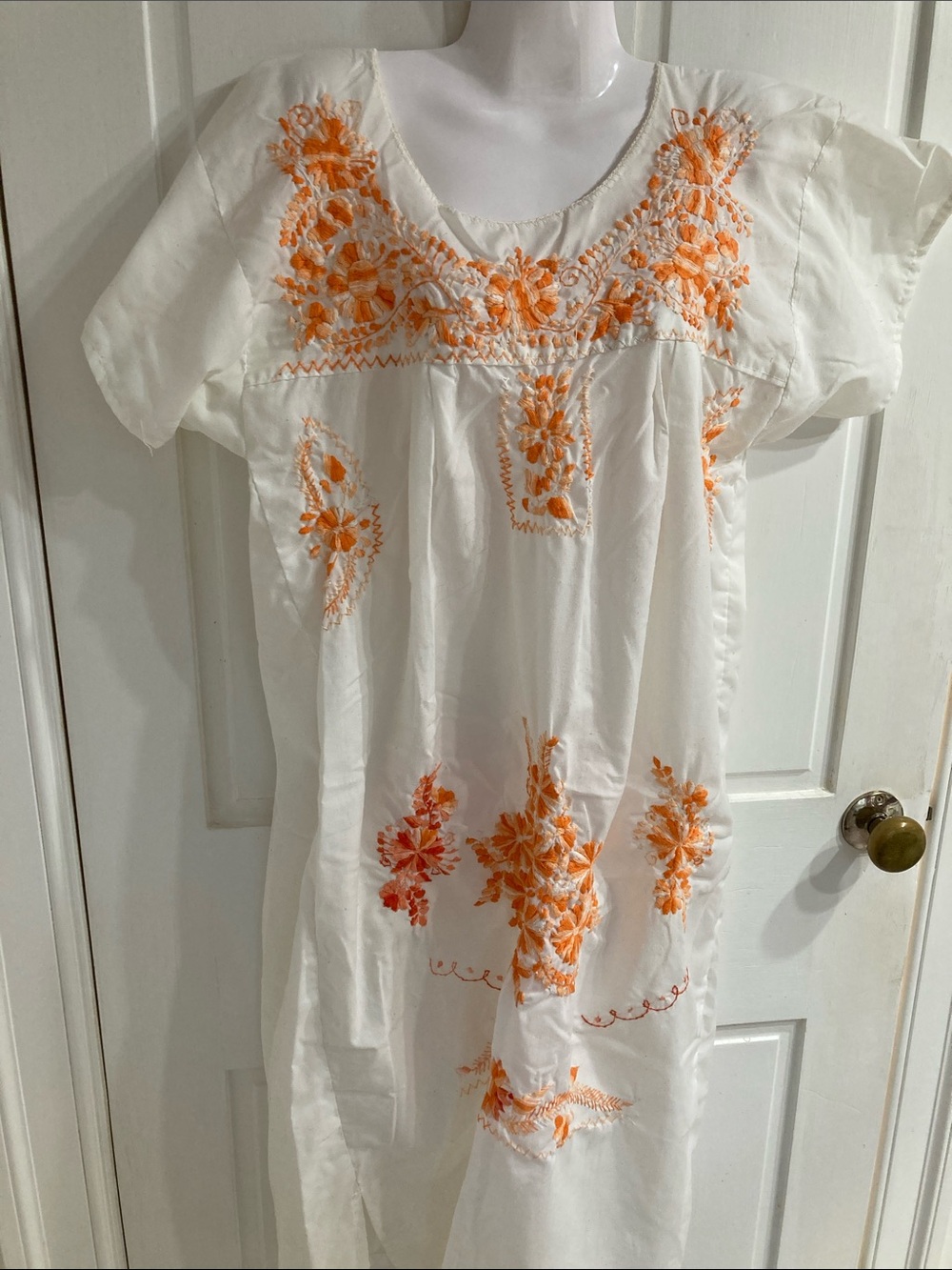 Vintage  mexicanWhite Dress with Orange Embroidery
